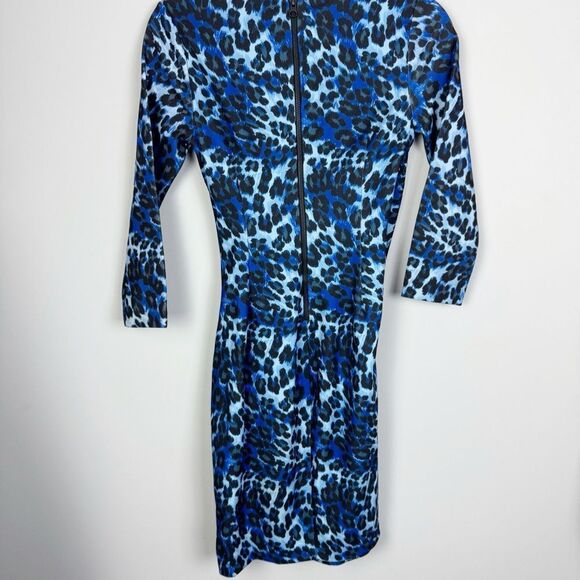 NYDJ | Blue & Black Animal Print Surplice 3/4 Sleeve Mini Dress Women’s Size 0 - Picture 8 of 9